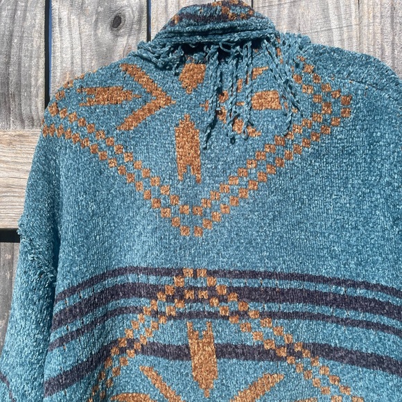 POL Teal and Brown Fringed Southwestern Cardigan - Picture 10 of 13